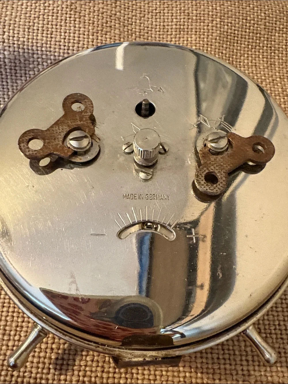 Vintage Diehl White and Silver Alarm Clock